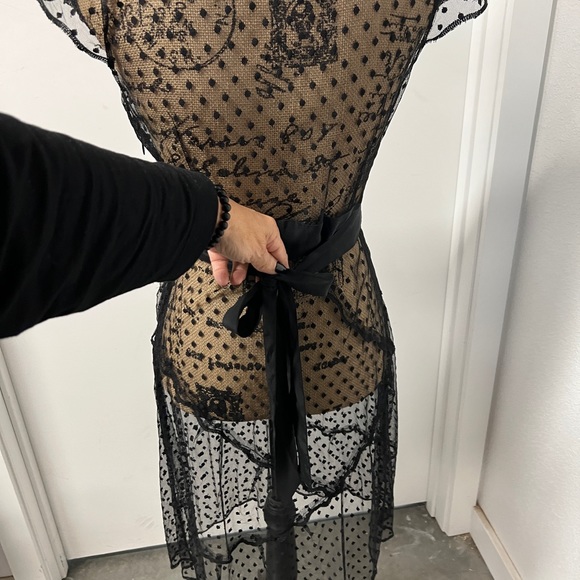 Voila sheer black dress, size small with silky waist tie - Picture 9 of 12